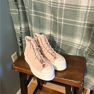 Converse all star modern lift high pink suede sneakers 8.5